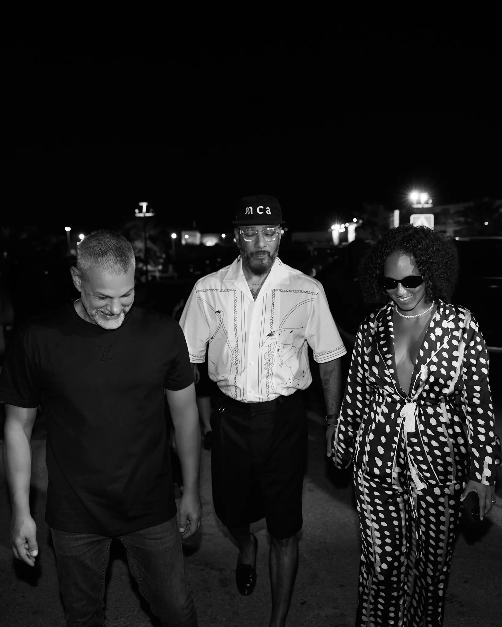 Yann Pissenem, Alicia Keys and Swizz Beatz outside [UNVRS] in Ibiza, 2025