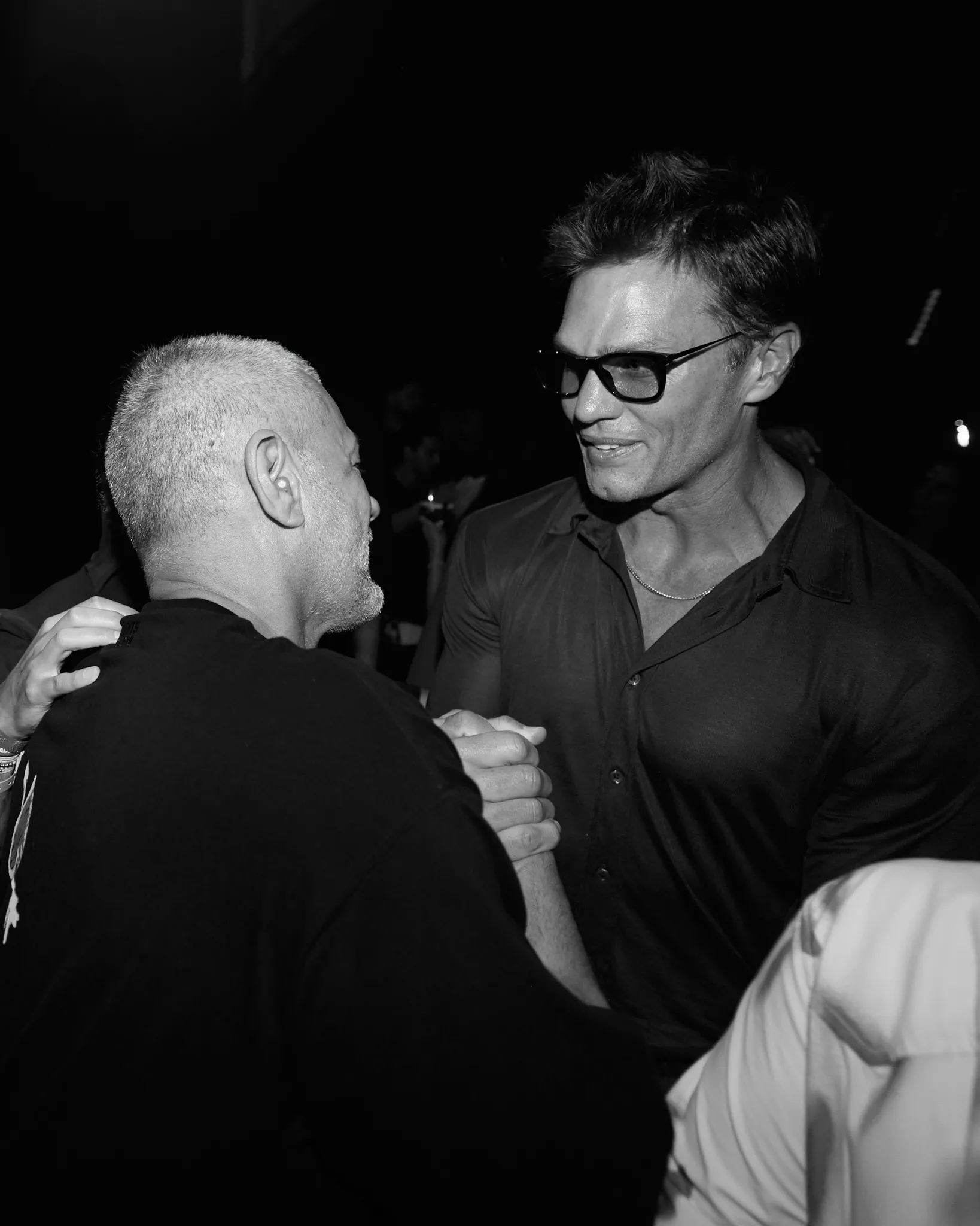 Yann Pissenem with the NFL's Tom Brady backstage at [UNVRS] in Ibiza, 2025